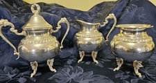 Sheridan silverplate on copper 4pc set. Cvd sugar Open Sugar Creamer Early 1900s