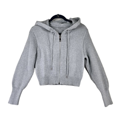 Philosophy Damen grau Cropped Full Zip Strick Hoodie Pullover Rippbündchen Größe XS - Bild 1 von 10