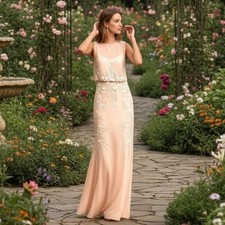 BHLDN Devon Beaded Illusion Maxi Gown Oyster Champagne Size 0  Formal