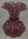 Vintage Fenton Cranberry Glass Vase Ruffled Melon Diamond Optic Ruffled Top