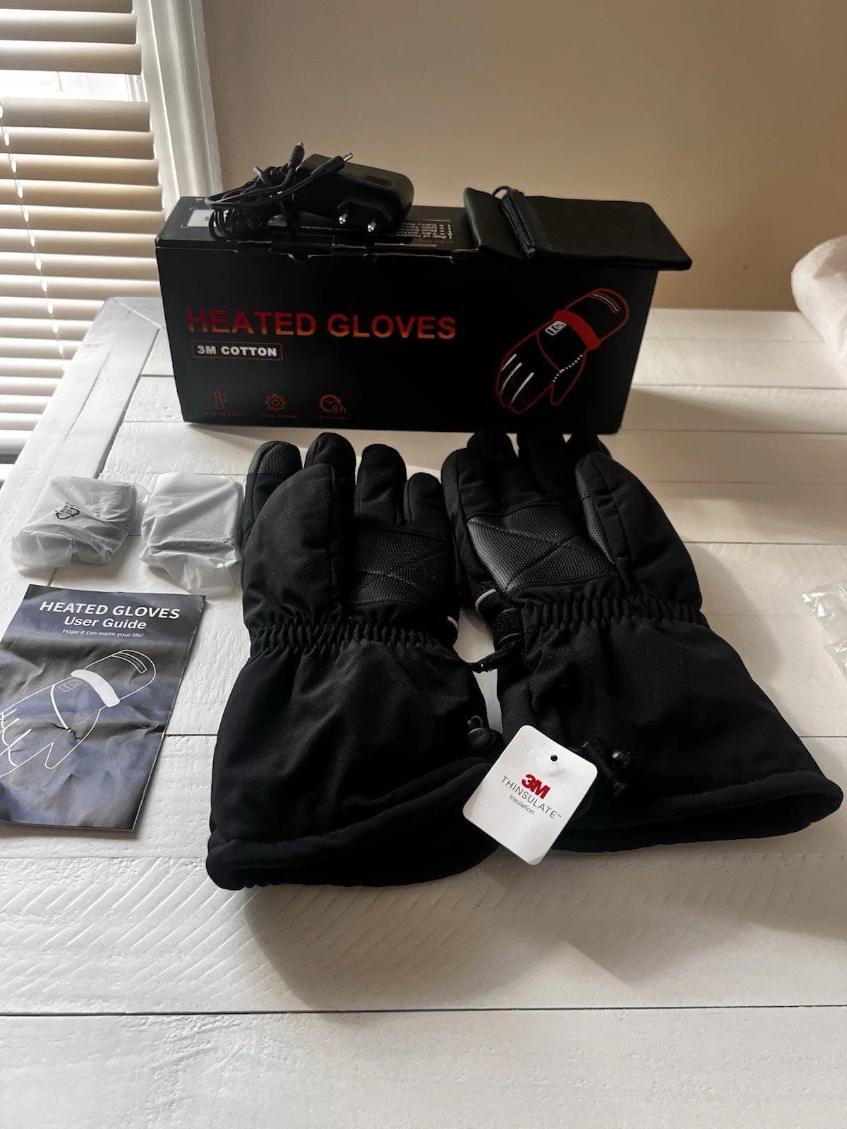 3M COTTON Unisex Heating Gloves Black 7.6V 3000mAh Battery Rechargeable Size L