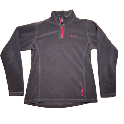 Helly Hansen Womens L  1/4 Zip Pullover Gray Pink Trim Outdoor Fleece Sweatshirt