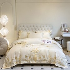 Bedding Set 4pcs Silk Cotton Embroidery Flower Duvet Cover Flat Sheet Pillowcase