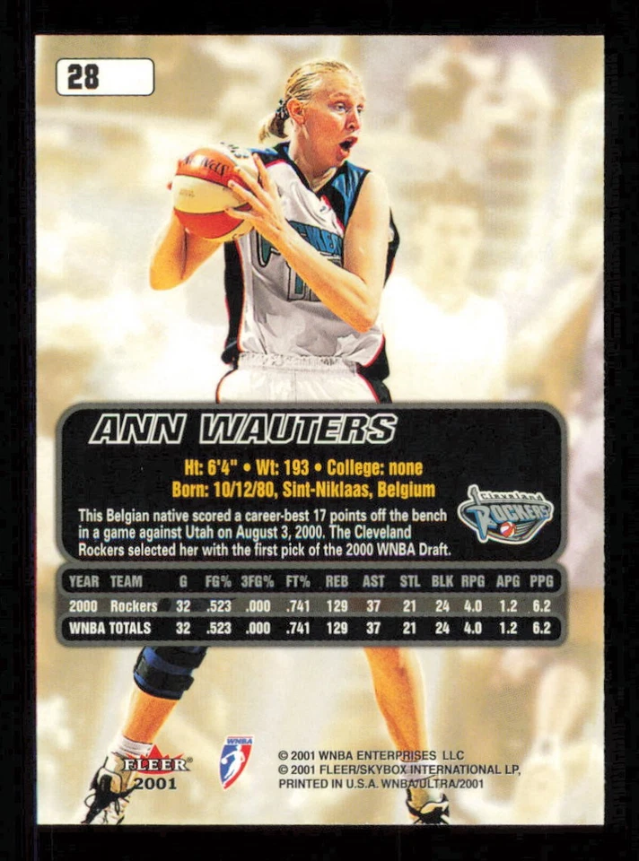2001 Ultra WNBA #28 Ann Wauters  Basketball ROCKERS NM-MT - Image 2 of 3