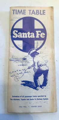 Vintage original 1962 Fall Santa Fe Railway Time Table for trains