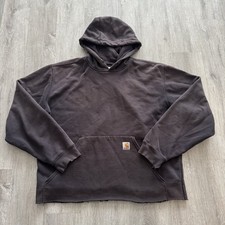 Vintage Carhartt Hoodie Pullover Black Faded And Distressed Size Large Cropped