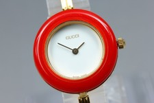 [Near MINT] GUCCI Change Bezel 11/12.2 Gold 26mm White Qz Women's Bangle Watch