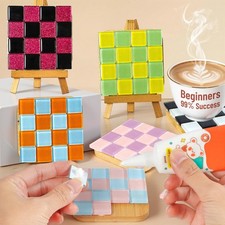Mosaic Coaster Craft Kit: 6 Sets Easy DIY for Art Beginner Square Checkered G...