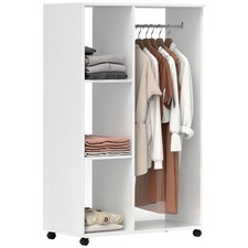 HOMCOM Rolling Open Wardrobe Hanging Rail Storage Shelves for Clothes, White