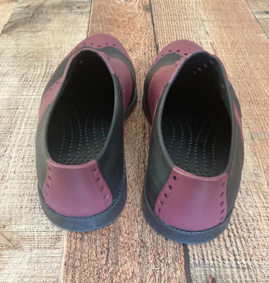 Biion Zapatos de Golf Oxford Wingtip Style Slip-On M6 W8 EU39 Crimson Black EUC Foto 3 de 4