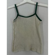 Sav A Sac Vintage Mesh Knit Tank Top Women's Small Cream Green Boho Cami