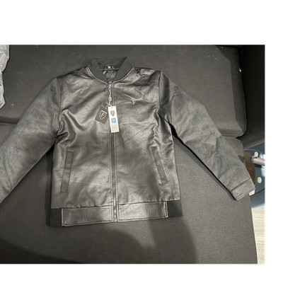 F Collections Men's Black Motorcycle Jacket Band Collar Zip Pockets Size M