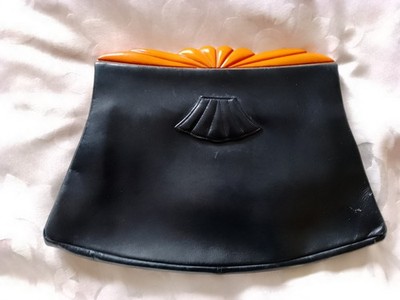 30er Jahre Art Deco Clutch Handtasche Leder und Bakelit