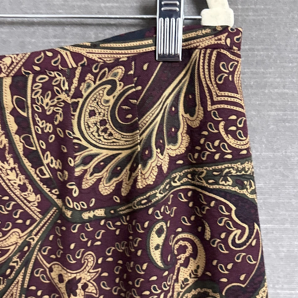 Falda Esquinera Informal De Colección 14W Borgoña Dorado Paisley Midi Carrera Boho Carrera Otoño Foto 2 de 4