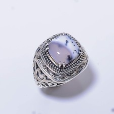 Dendritic Opal - Brazil 925 Sterling Silver Bali Handmade Ring s.8 R7649-4