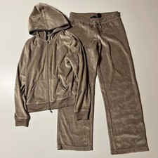 BCBG Maxazria Velour 2pc Tracksuit Size PM Pants  PL Jacket 16 Bling Logo Y2K