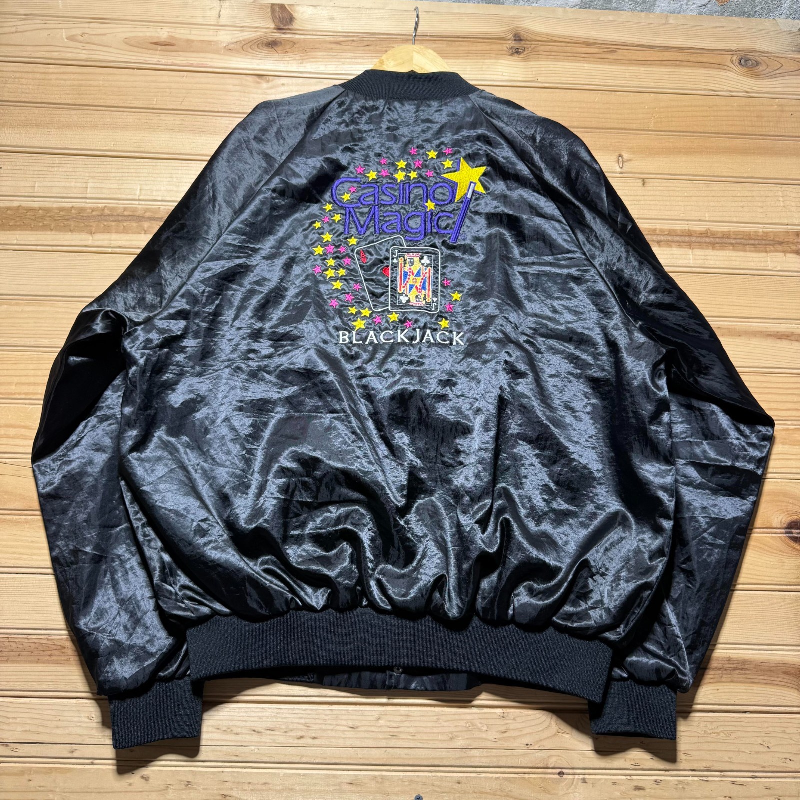 Vintage 90s Casino Magic Bay St Louis MS Embroidered Satin Bomber Jacket USA XXL