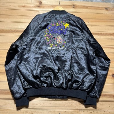 Vintage 90s Casino Magic Bay St Louis MS Embroidered Satin Bomber Jacket USA XXL