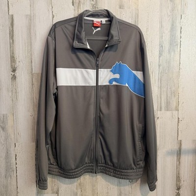 Puma Men XL Sport Track Jacket Gray Blue Colorblock Full Zip Athletic Pockets 