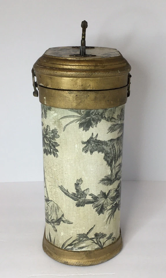 Antique Style Wine Liquor Box With Gold Trim & Black & White Scene 15.5" Tall - Image 2 of 4