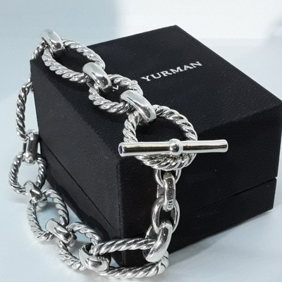 Previously owned David Yurman Link Toggle Bracelet with Blue Sapphires 9'' LONG