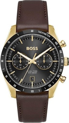 NEU HUGO BOSS 1514285 TOURMASTER UHR SCHWARZES ZIFFERBLATT, BRAUNES ARMBAND - 2 GARANTIE