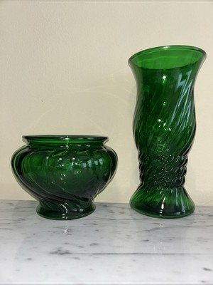 VINTAGE NAPCO 1192 EMERALD GREEN SWIRL VASE PLANTER& E.O. Brody G106 CLEVELAND