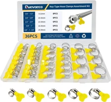36Pcs Key Hose Clamp Kit, 8-29Mm Adjustable Butterfly Hose Clamps, Stainless