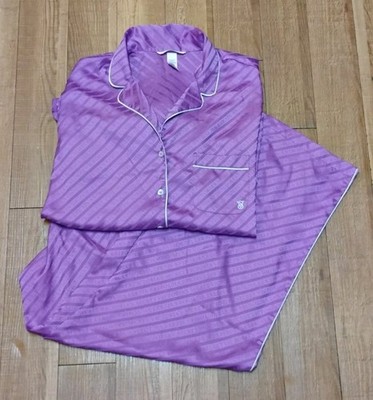 Victoria's Secret Matching Pajama Set Satin Long Violetta Purple Size Large 