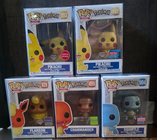 Funko Pop Pokemon Bundle Convention Exclusive Diamond Pikachu Squirtle Flareon
