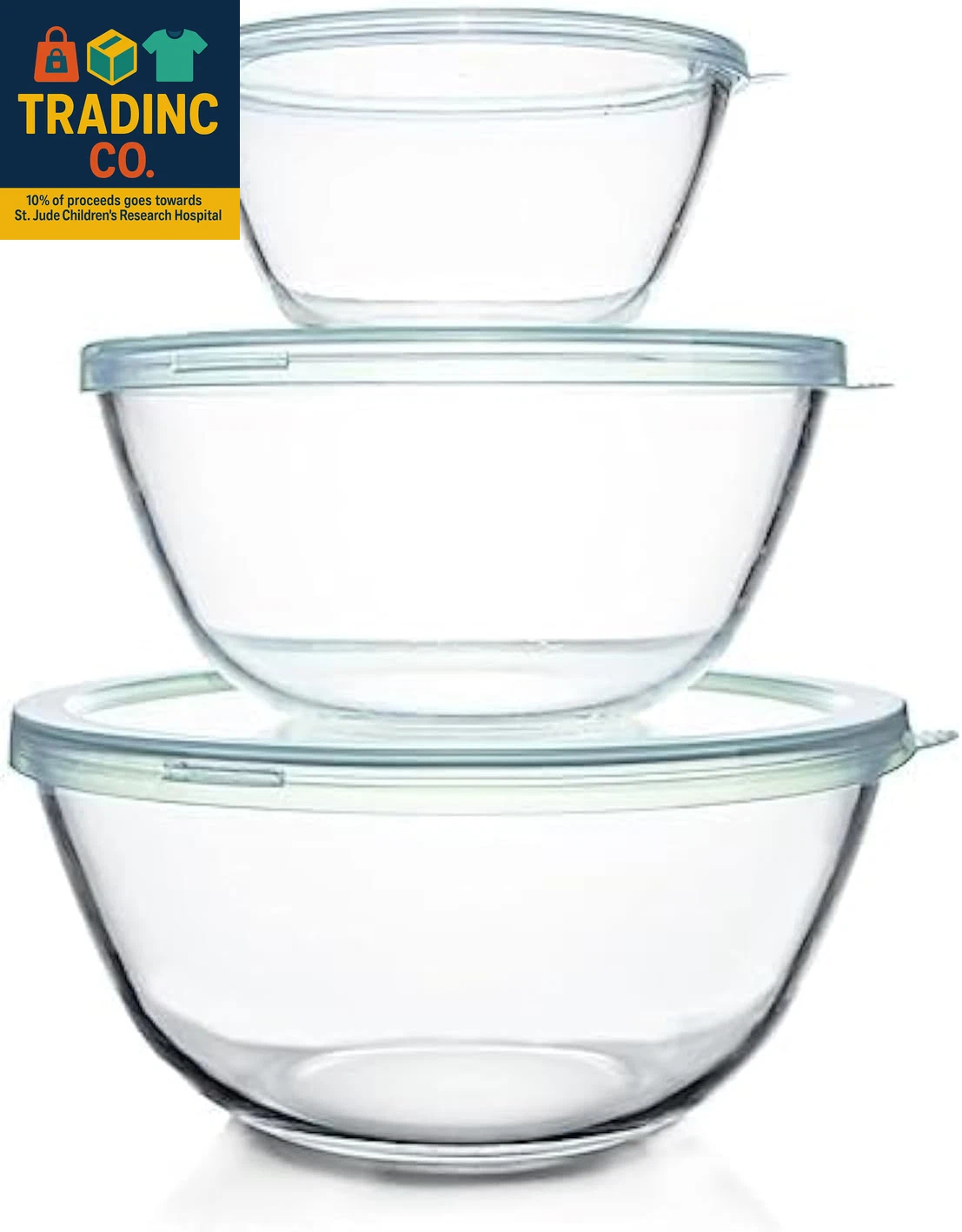Glass Mixing Bowls with Lids Set(4.5Qt, 2.7QT, 1.1Qt)-Large Glass Mixing Bowls,