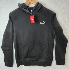 PUMA Women's Medium Black Essentials Logo Embroidery Fleece Pullover Hoodie