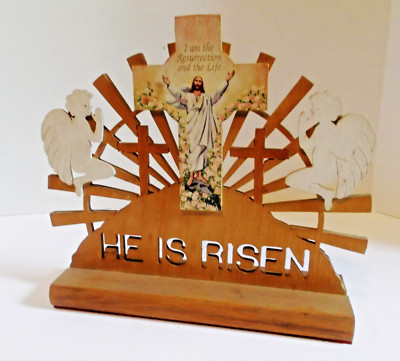 He Is Risen Standing Desktop Plaque Laser Cut Wood Jesus I Am The