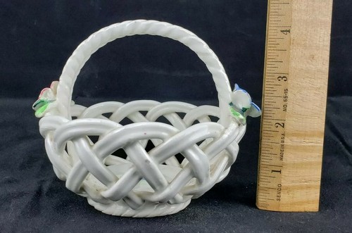 Vintage Ceramic Porcelain Basket with Blue & Pink Flowers Made in Spain - Picture 12 of 12