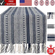High-Quality 100% Cotton Braided Stripe Table Runner, 15x108" - Farmhouse Style