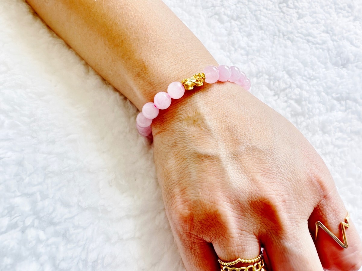 Lucky 18K Gold Rose Quartz PIXIU Bracelet (PIYAO)/Light Pink
