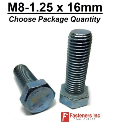 M8-1.25 x 16mm Metric Hex Cap Screws Bolts Zinc Grade 10.9 (Choose Pkg Qty's)