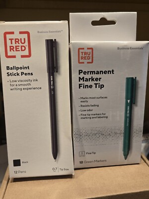 Brand New TRU RED Permanent Markers Fine Tip Green Dozen + FREEBIES