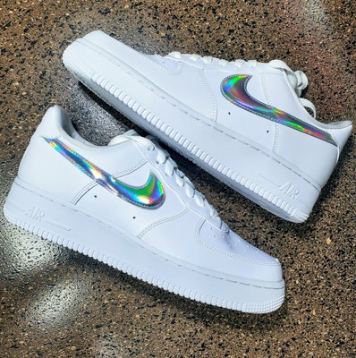 Nike Women's Air Force 1 07 ESS 'Iridescent Swoosh' White CJ1646-100 Sz 8.5 | eBay