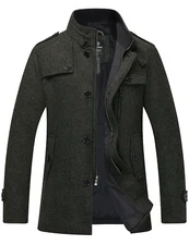 Wantdo Men's Vintage Wool Blend Jacket Long Trench Coat Single Breasted Pea Coat