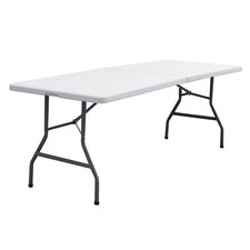 8FT Indoor Outdoor Plastic Folding Table with Portable Handle, White