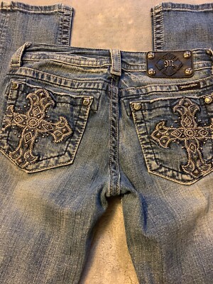 Size 27 Miss Me Denim Blue Jeans Skinny JP540052 Cross Bling