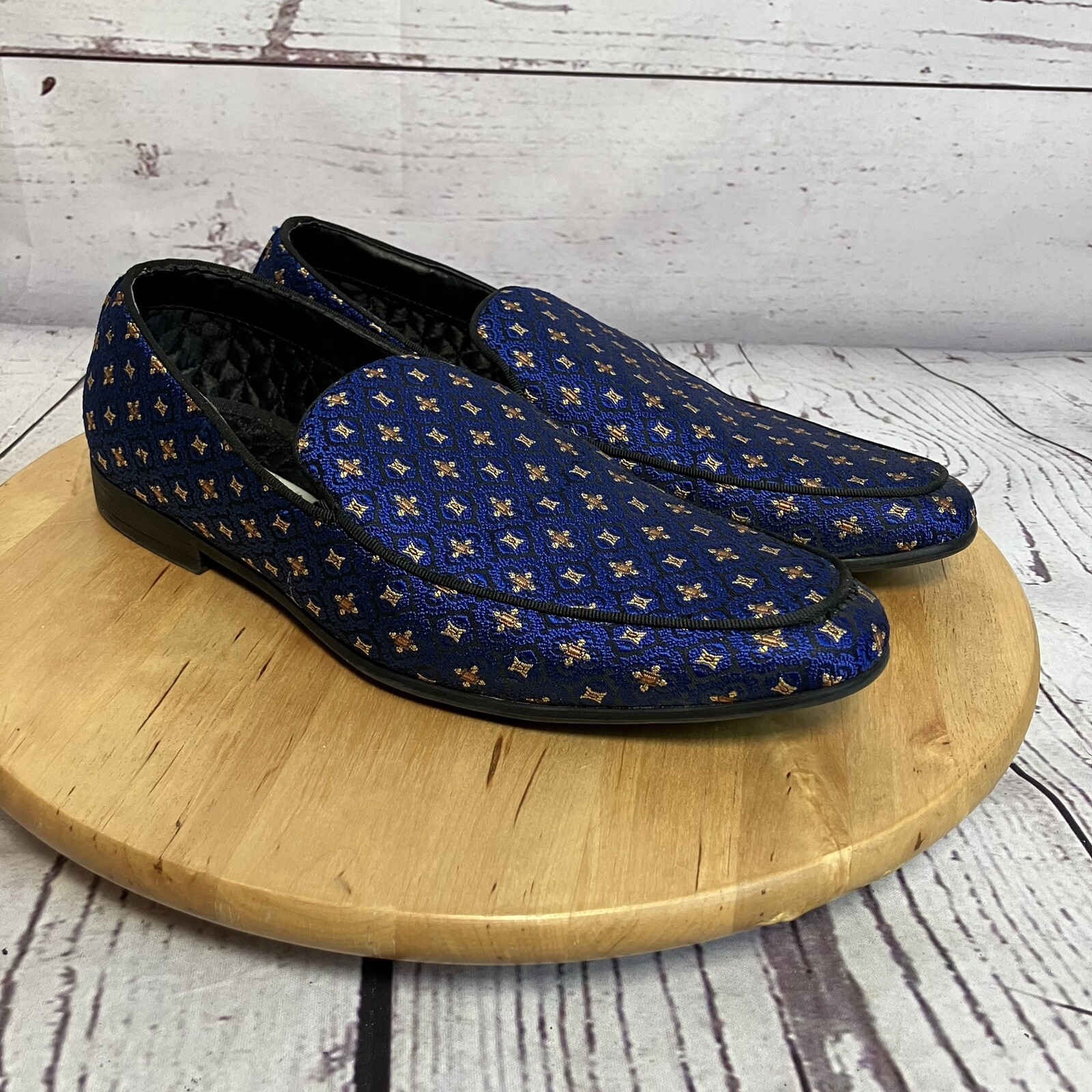 PANTOFOLA D’ORO Steve Madden Mocassino Ciabatta Uomo 9 5 Blu Oro Atom Shapes Stampa Slip On