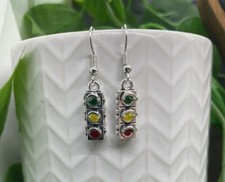 1.5 Silver-tone Traffic Light Retro Dangle Earring Set New Free Ship B4827