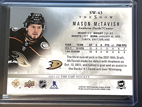 Mason Mctavish The Show /99 Bianco 2021-22 Upper Deck The Cup Rookie - Foto 2 di 2