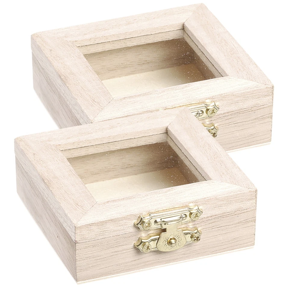 2x Knorr Prandell Holzbox mit Glas 6x6x2,5cm Geldgeschenk Schmuck Geschenkbox