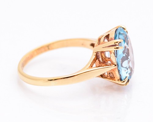 Vintage 9ct Yellow Gold & Lab-Created Blue Spinel Large Solitaire Ring Size K1/2 - Picture 6 of 11