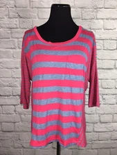Splendid Top T-Shirt Striped Pink Blue Stretchy Size Small S