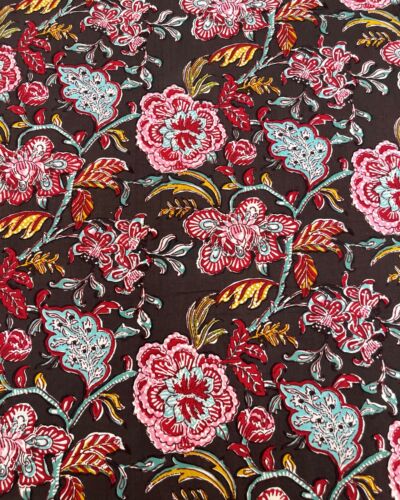 Fabric 4 Yard Indian cotton Hand- made floral print Jaipuri soft multi colour - Picture 1 of 4