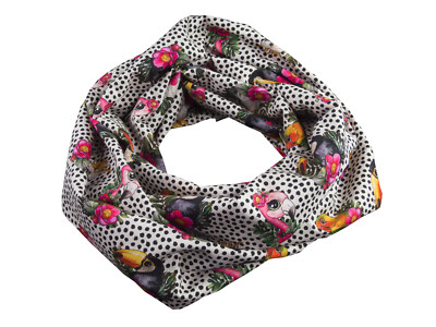 Damen-Rundschal Loop Punkte weiß schwarz Tiere ca.25 cm x 140 cm -100% Baumwolle
